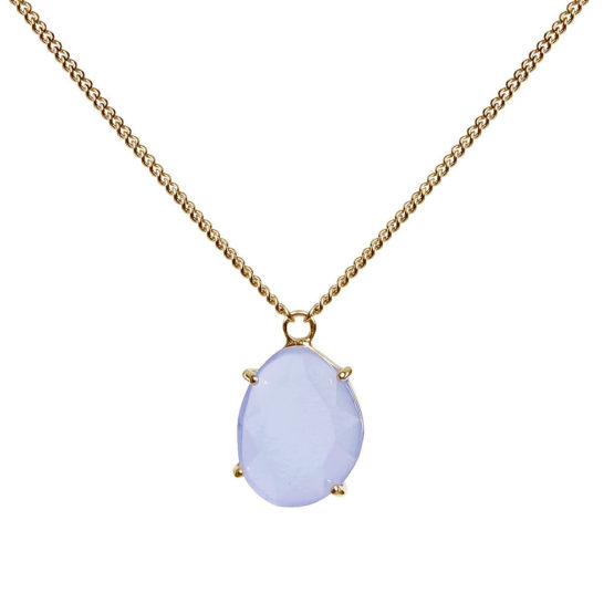 Kort halsband i guld med blå sten